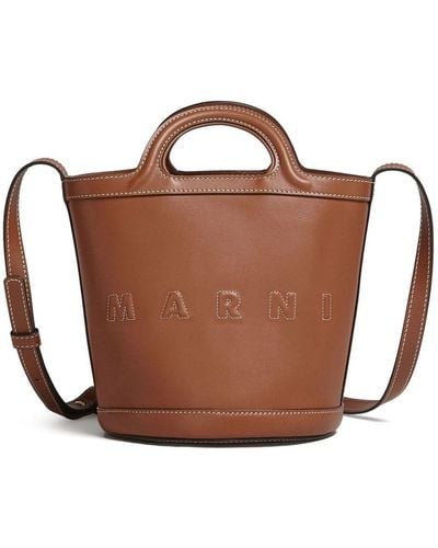 Marni Tropicalia Leather Bucket Bag - Brown