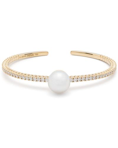 Mizuki 18kt Gelbgoldarmspange mit Perlen und Diamanten - Weiß