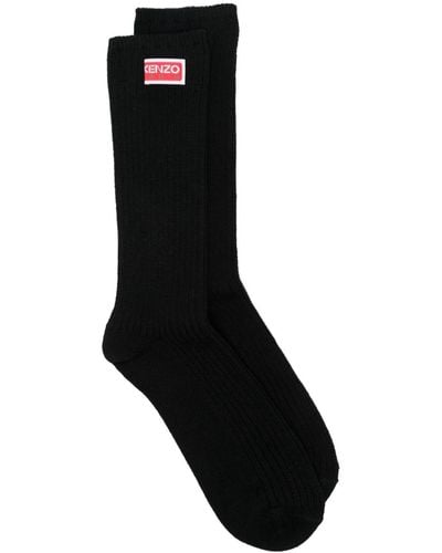 KENZO Logo-patch Ribbed Socks - Black