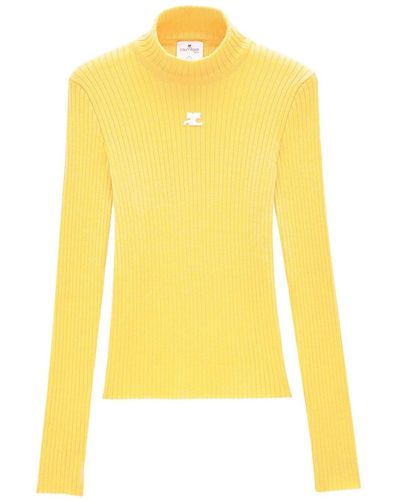 Courreges Ribbed-knit Logo Top - Yellow