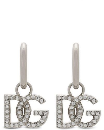 Dolce & Gabbana Boucles d'oreilles créoles avec pendentif logo DG - Blanc