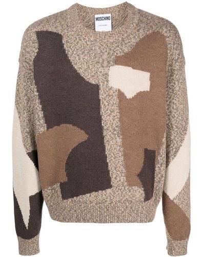 Moschino Crew-neck Paneled Sweater - Brown
