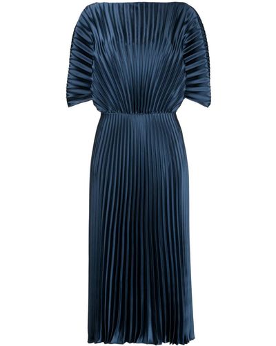 Amsale Fully-pleated Metallic-effect Gown - Blue