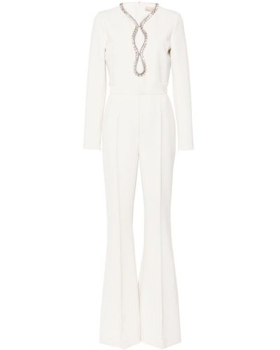 Elie Saab Crystal-Embellished Belted Jumpsuit - White