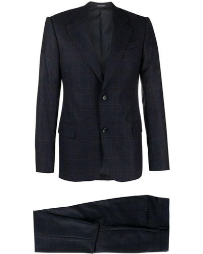 Emporio Armani チェック シングルスーツ - ブルー
