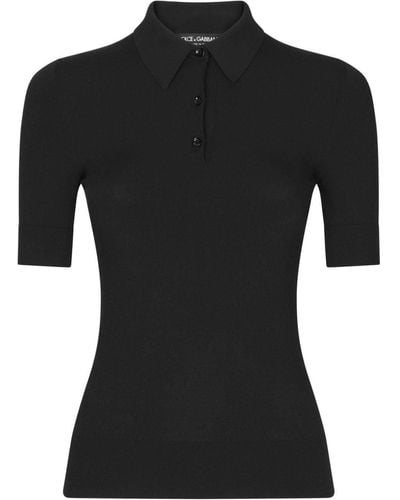 Dolce & Gabbana Short-sleeve Fine-knit Polo Shirt - Black