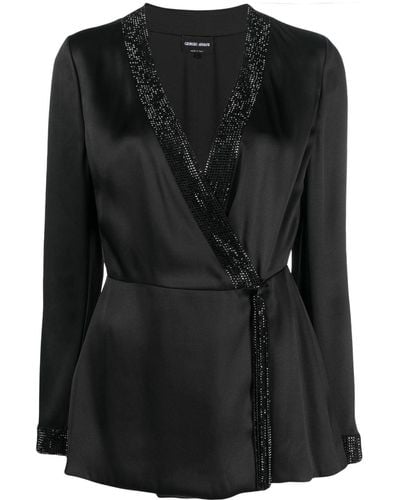 Giorgio Armani Shiret Crystal-embellished Silk Top - Black
