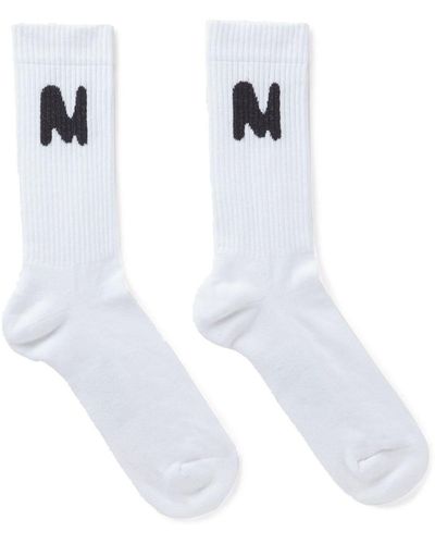 MSGM Intarsia-logo Knitted Socks - White