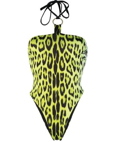 Roberto Cavalli Leopard Print Halterneck Swimsuit - Green