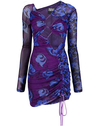Versace Long-sleeve Graphic-print Dress - Blue