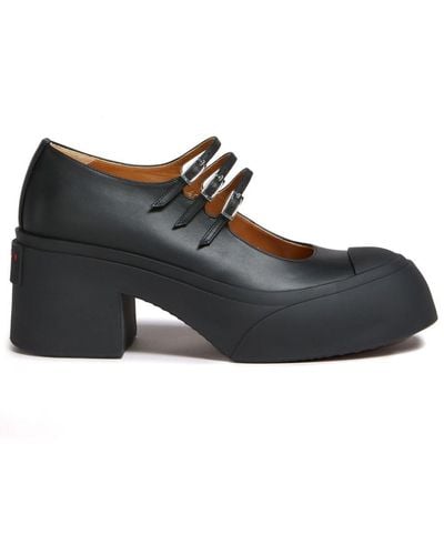 Marni Buckle-Strap Leather Court Shoes - Black