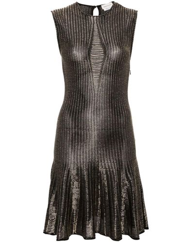 Alexander McQueen Metallic-threading Flared Dress - Gray