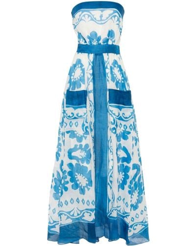 Sandro Floral Strapless Maxi Dress - Blue