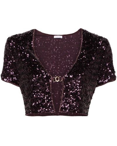 Oséree Sequinned Cropped Cardigan - Red
