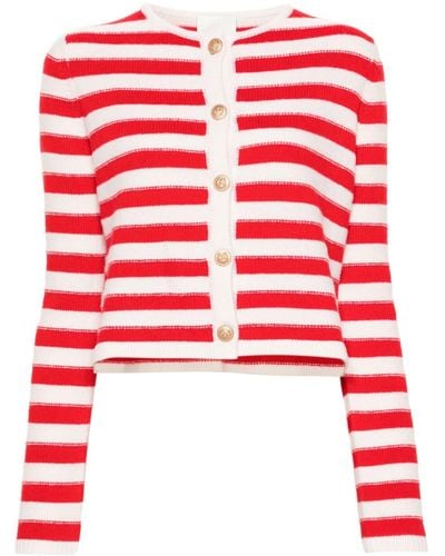Allude Striped Intarsia-knit Cardigan - Red