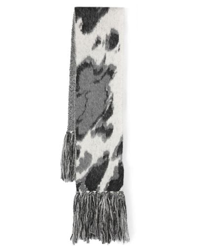 Stella McCartney Abstract-pattern Fringed Wool-blend Scarf - White