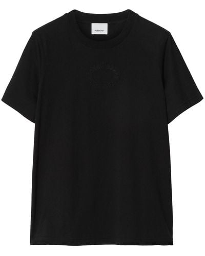 Burberry T-shirt Met Geborduurd Tonaal Logo - Zwart
