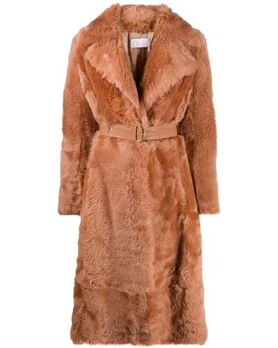 Chloé Belted Shearling Coat - Brown