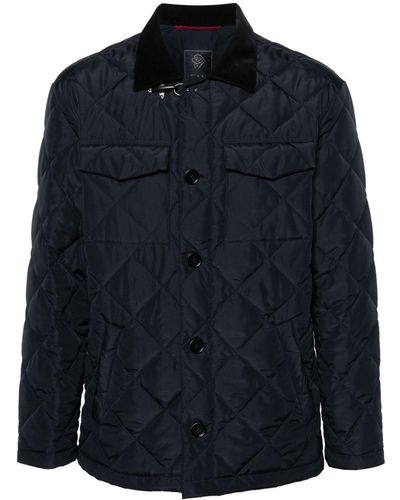Fay Corduroy-collar Quilted Shirt Jacket - Blue