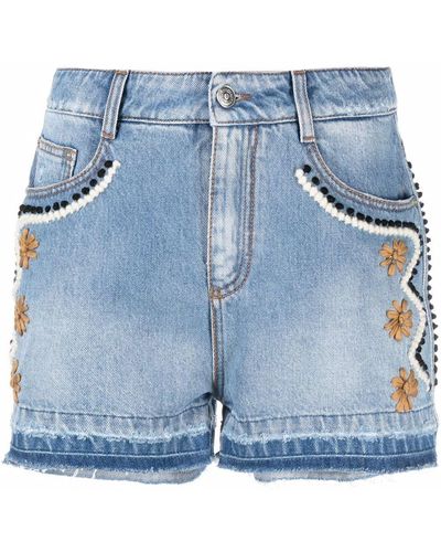 Ermanno Scervino Jeans-Shorts mit Blumenstickerei - Blau