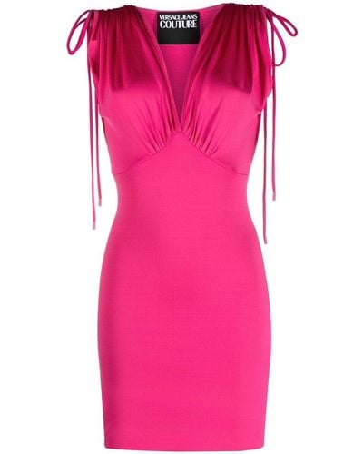 Versace V-neck Ruched Minidress - Pink