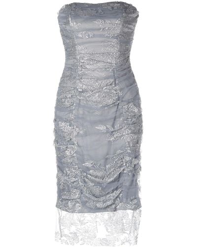Marchesa Mermaid Gown With Floral Trims - Grey