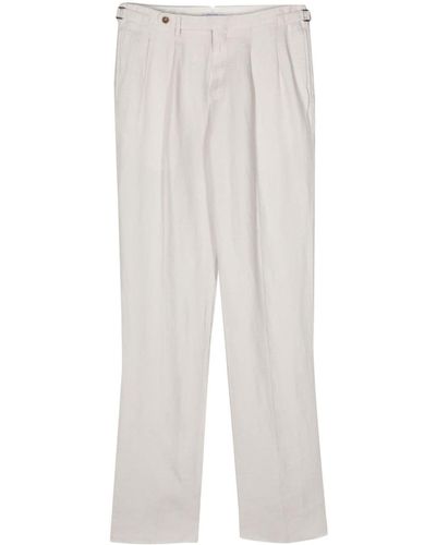 Boglioli Herringbone Linen Straight Trousers - White