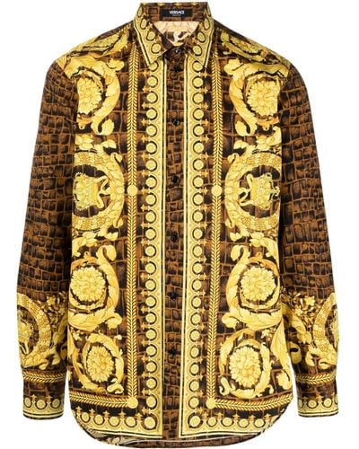 Versace Camicia in seta a stampa - Giallo