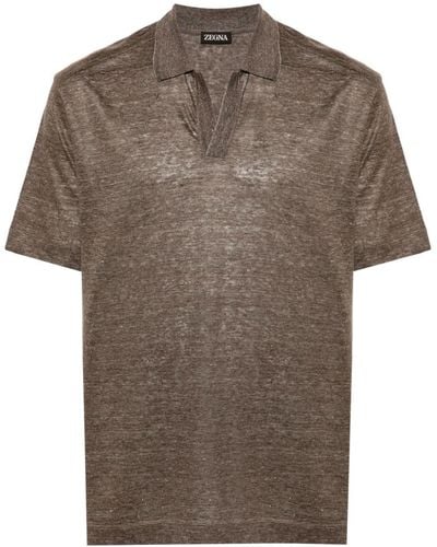 ZEGNA Short-sleeve Linen Polo Shirt - Brown