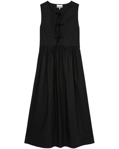 Ganni Bow-detail Cotton Midi Dress - Black