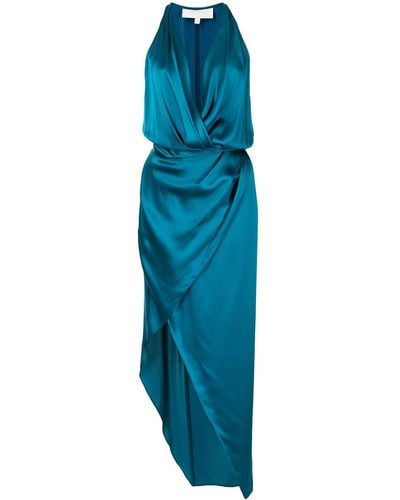 Michelle Mason Asymmetric Halterneck Silk Dress - Blue