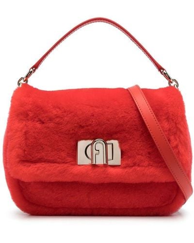 Furla Logo-plaque Sheepskin Tote Bag - Red