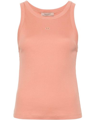Twin Set Cut Out-detail Ribbed Top - Pink