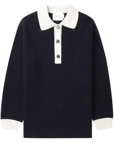 Closed Polo-collar Contrasting-trim Sweatshirt - Blue