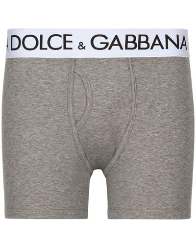 Dolce & Gabbana Logo-waistband Mélange-effect Boxers - Grey