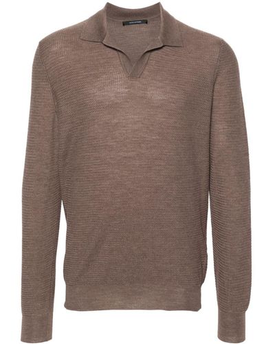 Tagliatore Wavy-knit Polo Shirt - Brown
