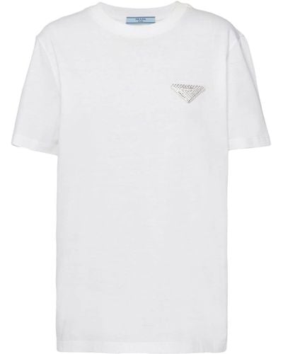 Prada ビジューロゴ Tシャツ - ホワイト