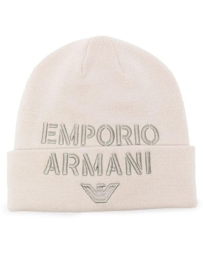 Emporio Armani Beanie mit Logo-Stickerei - Natur