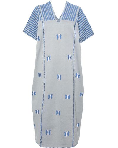 Pippa Holt Three Panel Butterfly-embroidered Kaftan - Blue