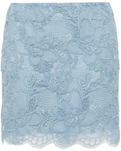 Ermanno Scervino Floral-lace Tulle Miniskirt - Blue