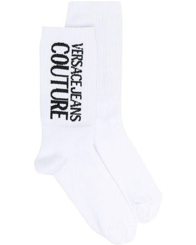 Versace Jeans Couture Ribbed-knit Logo Ankle Socks - White
