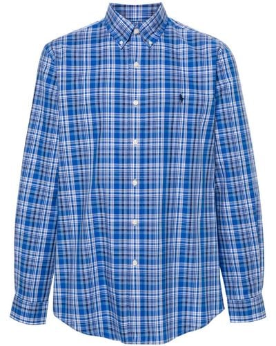 Polo Ralph Lauren And White Checkered Stretch Cotton Button-down Shirt - Men's - Elastane/cotton - Blue