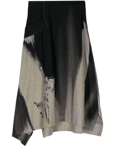 Y's Yohji Yamamoto Abstract-print Cotton Skirt - Black