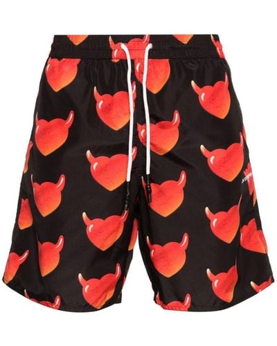Vision Of Super Heart-print Swim Shorts - Red