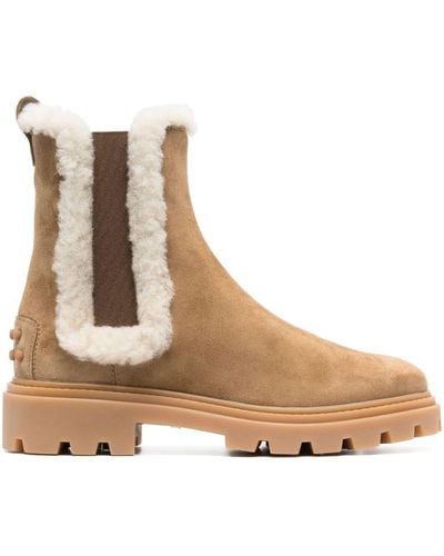 Tod's Shearling-trim Chelsea Boots - Natural