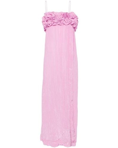 Ganni Ruffled Crinkled Maxi Dress - Pink