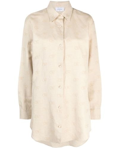 Off-White c/o Virgil Abloh Logo-jacquard Cotton Blend Overshirt - Natural