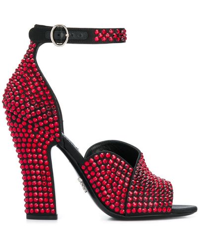 Prada Crystal-embellished Satin Sandals - Red