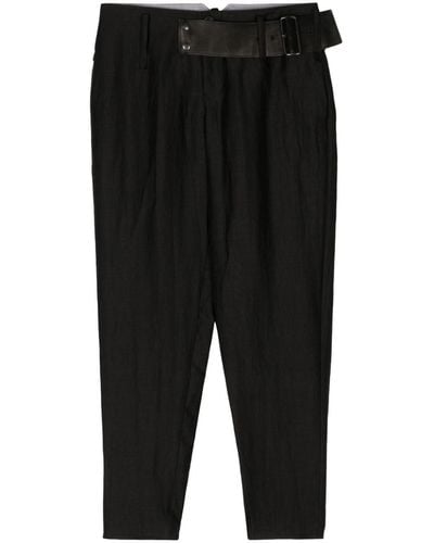 Yohji Yamamoto Belted Tapered Trousers - Black