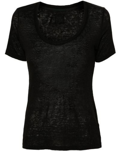120% Lino Round-neck Linen T-shirt - Black